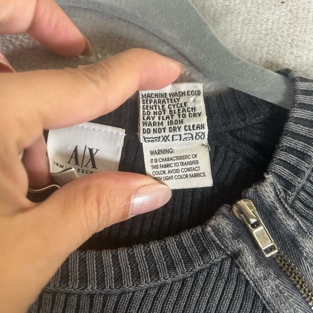 Armani Exchange Charcoal Knit ribbed sweater Top with zipper details - Picture 6 of 9